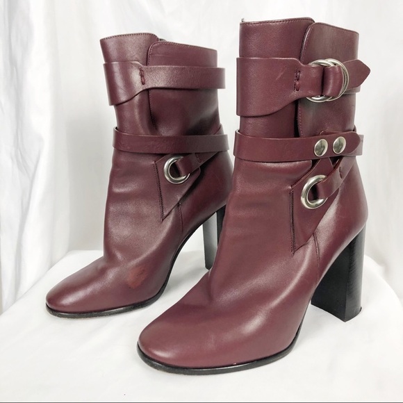 Isabel Marant Ashes Leather Round Toe Buckle Heeled Ankle Boots Red Casual - Picture 3 of 7
